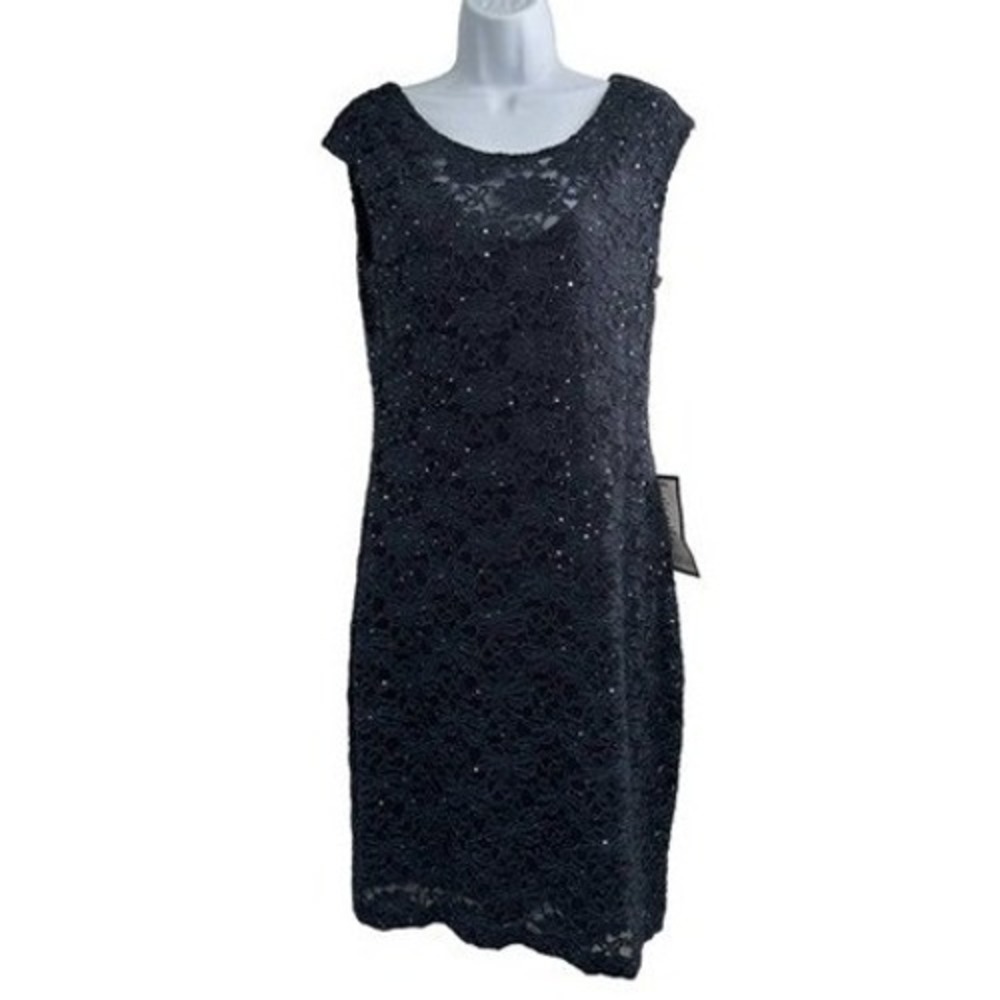 Connected Apparel Dress Charcoal Sequin Floral Lace Bodycon Cocktail Size 10